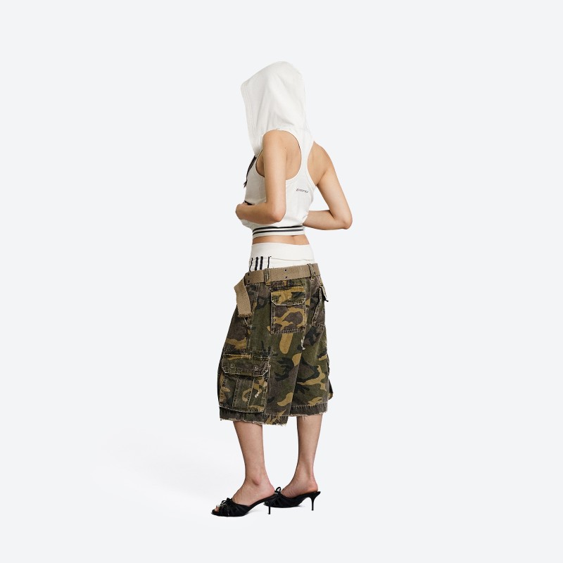 Camo Cargo Midi Shorts